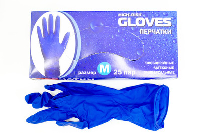Перчатки латексные M особ. прочн Gloves High Risk синие 14гр (150050шт)