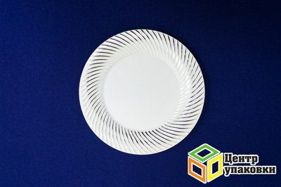 Тарелка пластиковая белая Д 180 Complement серебряная волна (124012шт)